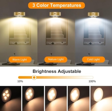 3Pack Picture Light Battery Operated Painting Lights for Wall Wireless Magnetic Display Art Light with Remote Controls,Dimmable&Timer Portrait Light for Art Frame Artworking,Wall Decor Puck Light-Gold(2)