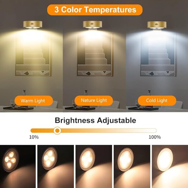 3Pack Picture Light Battery Operated Painting Lights for Wall Wireless Magnetic Display Art Light with Remote Controls,Dimmable&Timer Portrait Light for Art Frame Artworking,Wall Decor Puck Light-Gold - Image 2