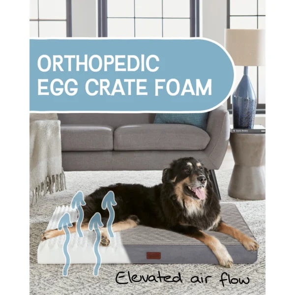 Ophanie 41in Gray Orthopedic Dog Bed For Large Dogs with Egg Crate Foam Support and Non-Slip Bottom, Waterproof and Machine Washable Removable Pet Bed Cover,XL size - Image 3