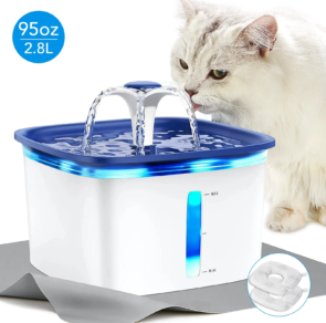 Ophanie 95oz 2.8L Pet Fountain with Anti-slip Mat, Cat Dog Water Fountain Dispenser with Smart Pump, White & Blue