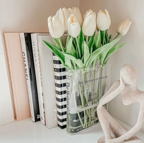 Puransen Clear Book Flowers Vase - Cute Bookshelf Decor; Unique Vase for Book Lovers, Artistic and Cultural Flavor Acrylic Vases for Home Office Decor, A Book About Flowers (Clear - B)