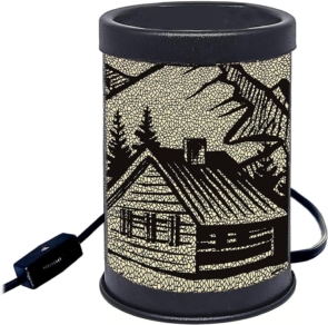 Rivers Edge Products Rustic Electric Candle Warmer Lamp and Wax Warmer for Scented Wax, Night Light, Home Decor, Gift for Home or Office, Black with Backlight Illustration, Cabin