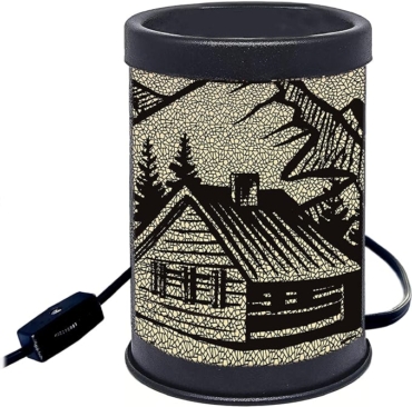 Rivers Edge Products Rustic Electric Candle Warmer Lamp and Wax Warmer for Scented Wax, Night Light, Home Decor, Gift for Home or Office, Black with Backlight Illustration, Cabin