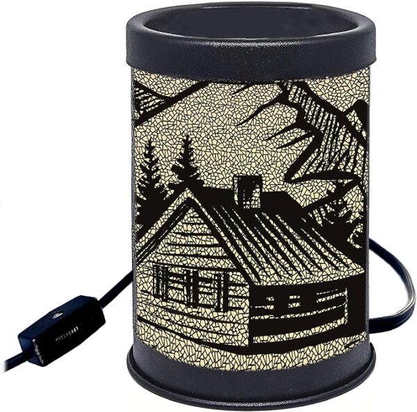Rivers Edge Products Rustic Electric Candle Warmer Lamp and Wax Warmer for Scented Wax, Night Light, Home Decor, Gift for Home or Office, Black with Backlight Illustration, Cabin