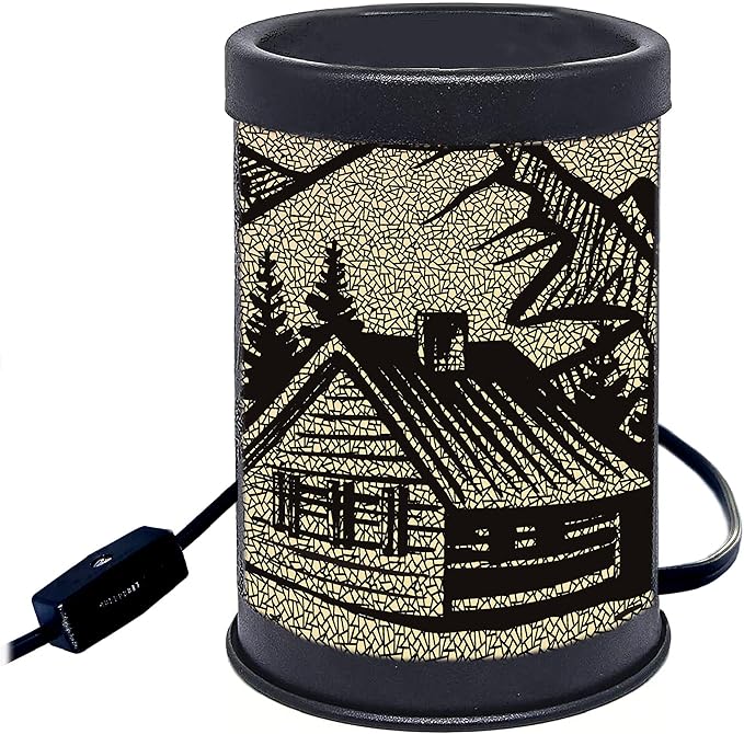 Rivers Edge Products Rustic Electric Candle Warmer Lamp and Wax Warmer for Scented Wax, Night Light, Home Decor, Gift for Home or Office, Black with Backlight Illustration, Cabin