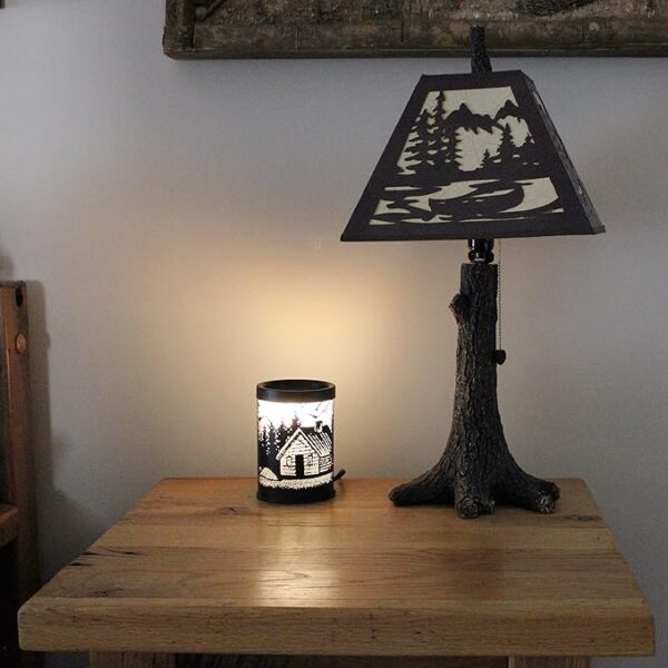 Rivers Edge Products Rustic Electric Candle Warmer Lamp and Wax Warmer for Scented Wax, Night Light, Home Decor, Gift for Home or Office, Black with Backlight Illustration, Cabin - Image 3