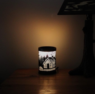 Rivers Edge Products Rustic Electric Candle Warmer Lamp and Wax Warmer for Scented Wax, Night Light, Home Decor, Gift for Home or Office, Black with Backlight Illustration, Cabin(2)
