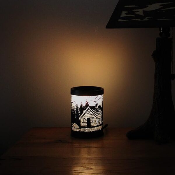 Rivers Edge Products Rustic Electric Candle Warmer Lamp and Wax Warmer for Scented Wax, Night Light, Home Decor, Gift for Home or Office, Black with Backlight Illustration, Cabin - Image 2