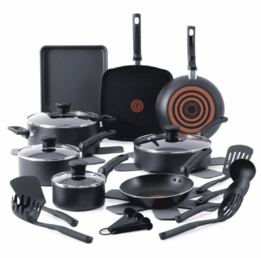 T-fal Kitchen Solutions, 22 Piece Non-Stick Pots and Pans Cookware Set, Black