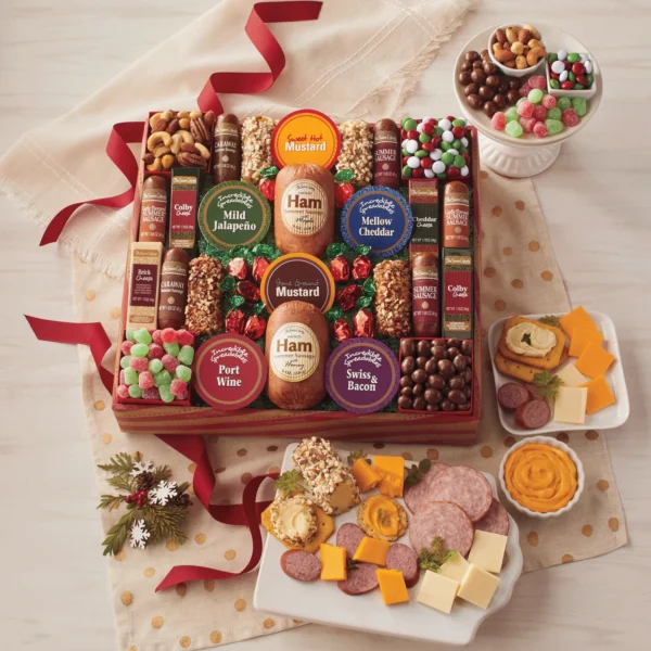 The Swiss Colony 26 Surefire Pleasers - Assorted Holiday Treats with Ham Summer Sausages, Chocolates, Cheese Bars and Logs, and Candy - Image 2