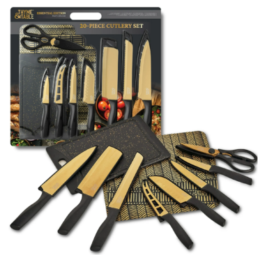 Thyme & Table 20-Piece Stainless Steel Knife and Cutting Board Set, Black