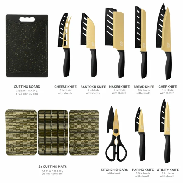 Thyme & Table 20-Piece Stainless Steel Knife and Cutting Board Set, Black - Image 3