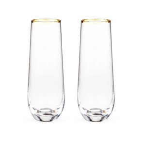 Twine Gilded Gold Rimmed Stemless Champagne Flutes Drinkware Set of 2, 10oz