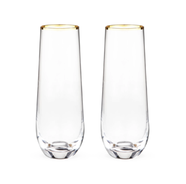 Twine Gilded Gold Rimmed Stemless Champagne Flutes Drinkware Set of 2, 10oz