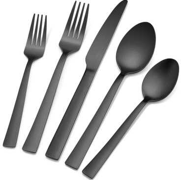 VeSteel 40-Piece Matte Black Silverware Set, Stainless Steel Flatware Set Service for 8, Metal Cutlery Eating Utensils Tableware Includes Forks Spoons Knives, Square Edge & Dishwasher Safe