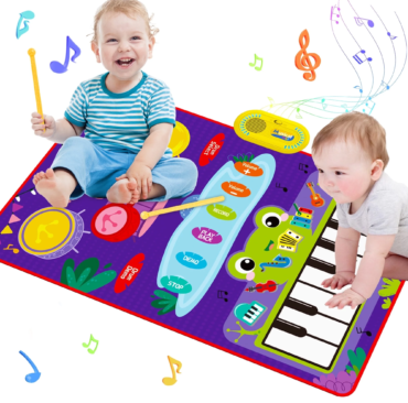 Richgv Upgraded Baby Toys for 1 Year Old Boys Girls, 2 in 1 Musical Toys Toddler Piano & Drum Mat with 2 Sticks, Learning Floor Blanket Birthday Christmas Gifts for 1 2 3 4 Year Boys Girls